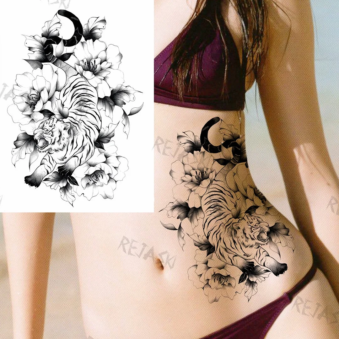 Sdrawing Tiger King Creative Temporary Tattoos For Men Adults Wolf Bowknot Owl Lion Forest Fake Tattoo Sticker Chest Arm Tatoos DIY