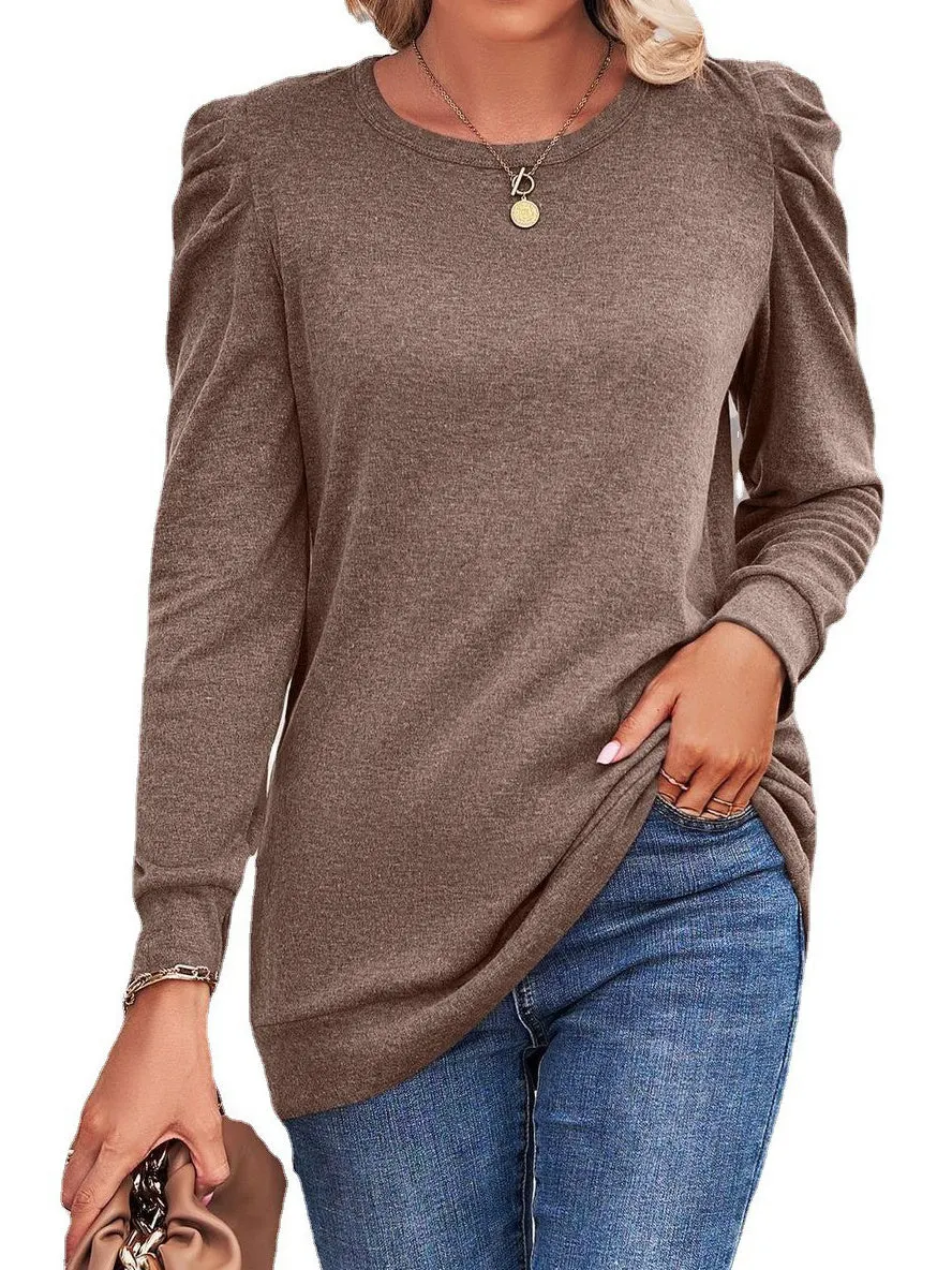 Women's Solid Color Scoop Neck Long Sleeve Top