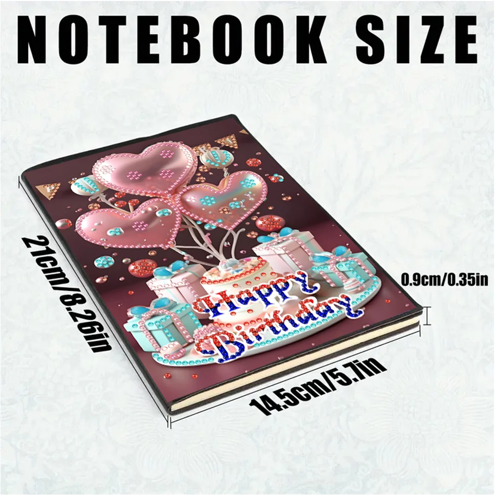 2pcs 50-Page A5 Birthday Cake Diamond Painting Notebook for Adults Holiday Gift