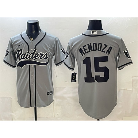 Men's Las Vegas Raiders #15 Fernando Mendoza Grey Cool Base Stitched Baseball Jersey