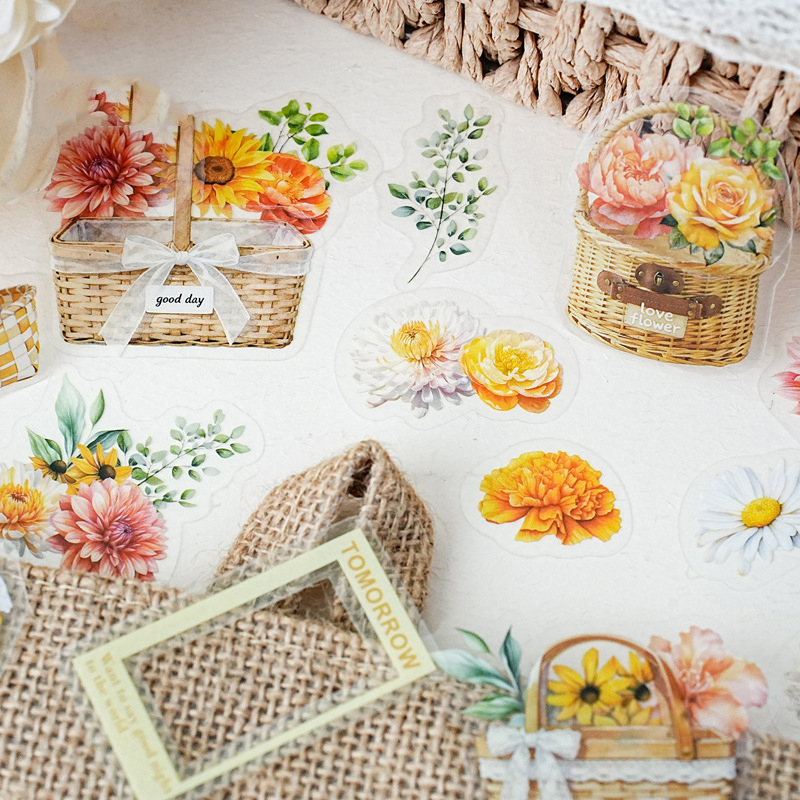 PET 스티커 - 숨겨진 꽃 코너 시리즈 빈티지 식물 꽃무늬