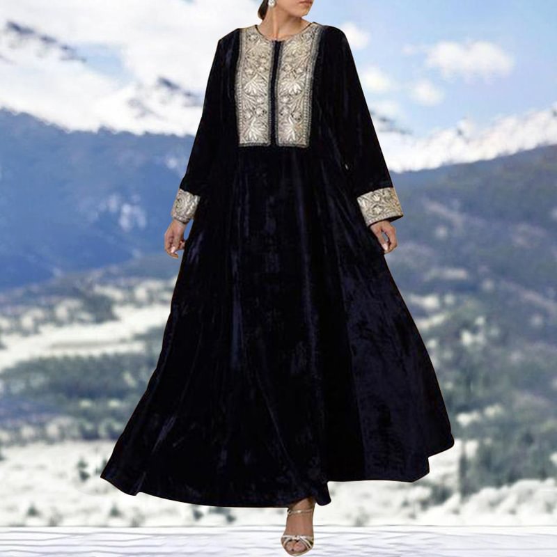 Ethnic Style Printed Loose Velvet Women’s Maxi Dress