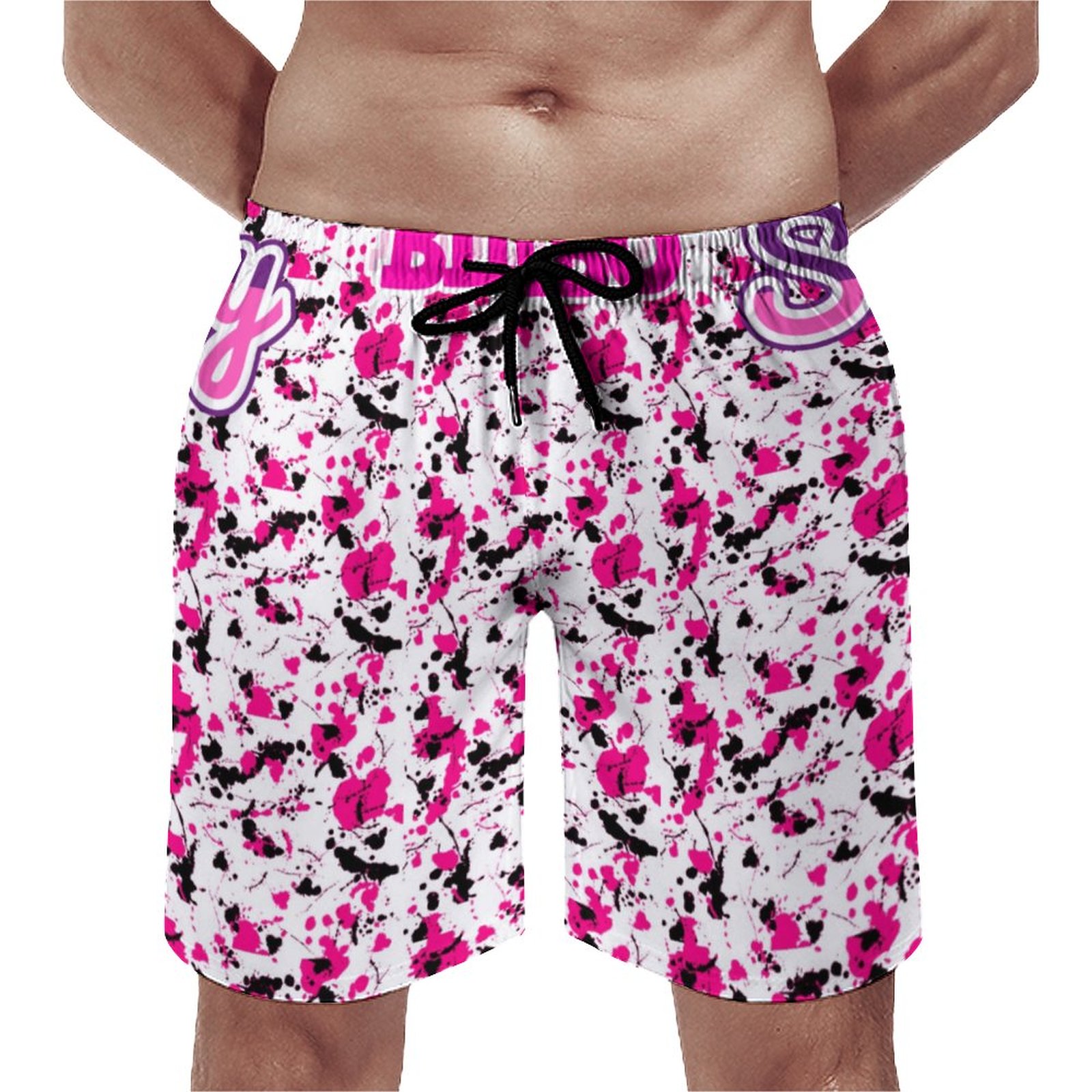 Designer Luxury Pink Bimbo Sissy Elegant Men's Swim Trunks Summer Board Shorts Quick Dry Beach Short with Pockets