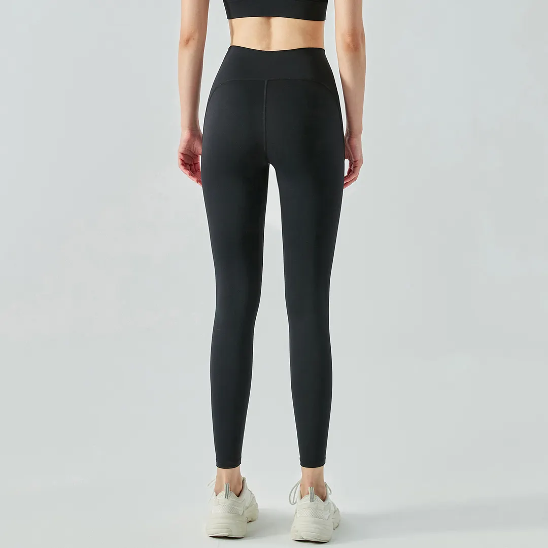 Buy different colors and types of women's high rise traceless naked feeling tummy control slimming waist nylon gym capri leggings on Hergymclothing Black