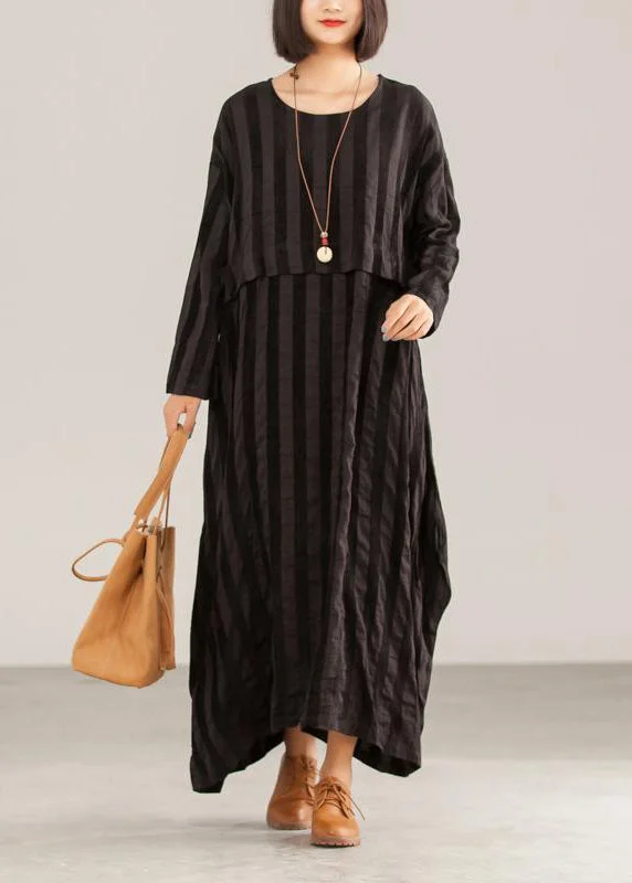 Loose cotton tunics for women Casual Striped Women Casual Loose O-neck Maxi Dress