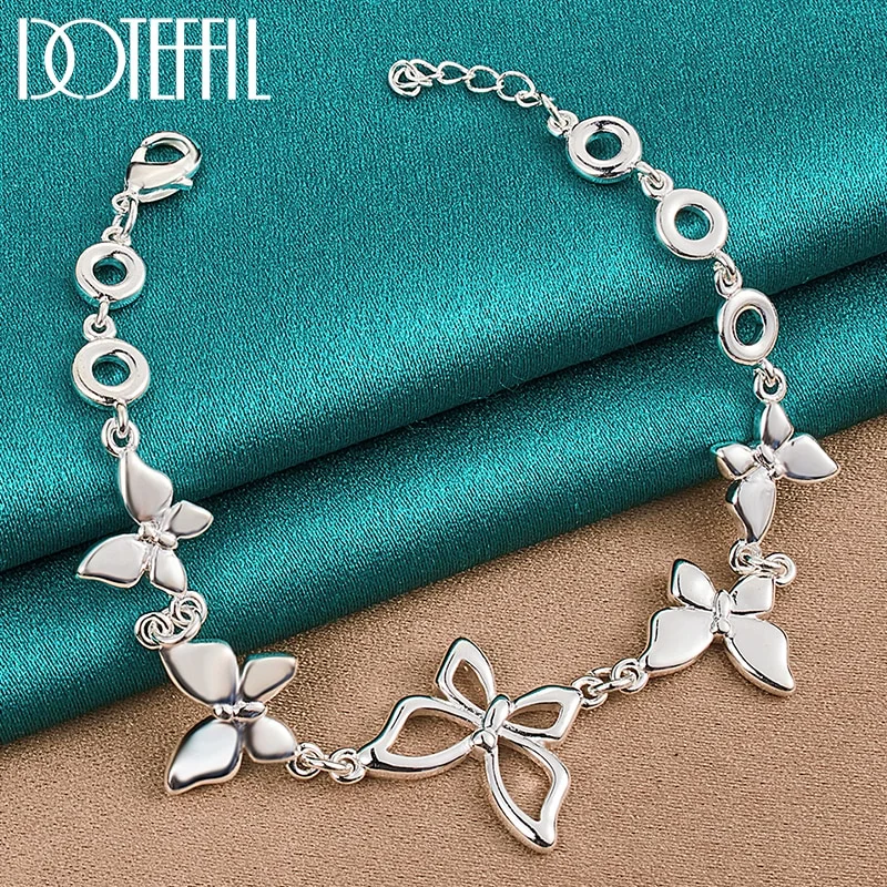 925 Sterling Silver Five Butterfly Chain Bracelet For Woma Jewelry