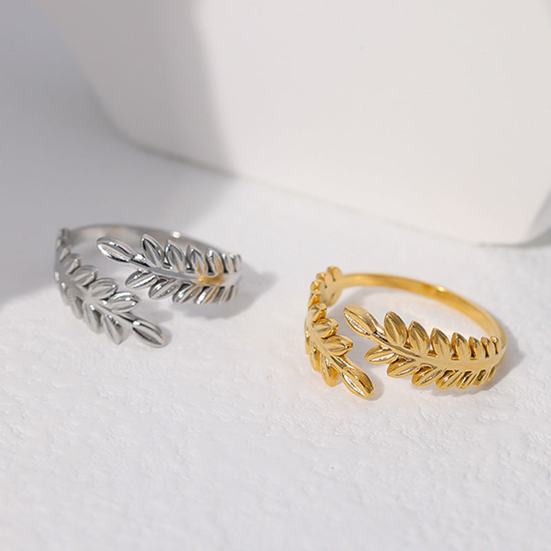 Women Minimalist Stripe Ellipse Leaf Stainless Steel Rings