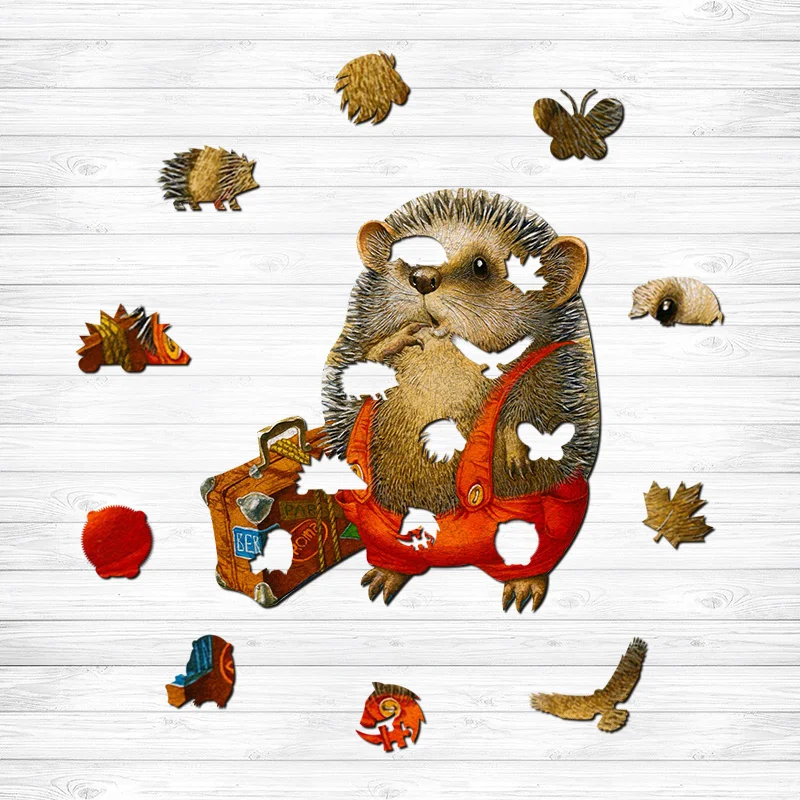 Jeffpuzzle™-JEFFPUZZLE™ Hedgehog the Traveler Wooden Puzzle