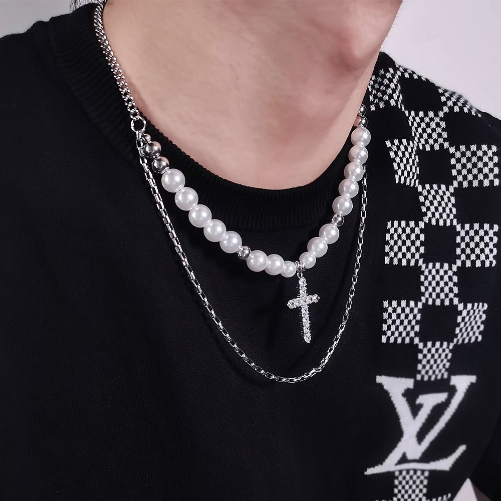 Metal Pearl Pieced Word Frame Pendant Necklace