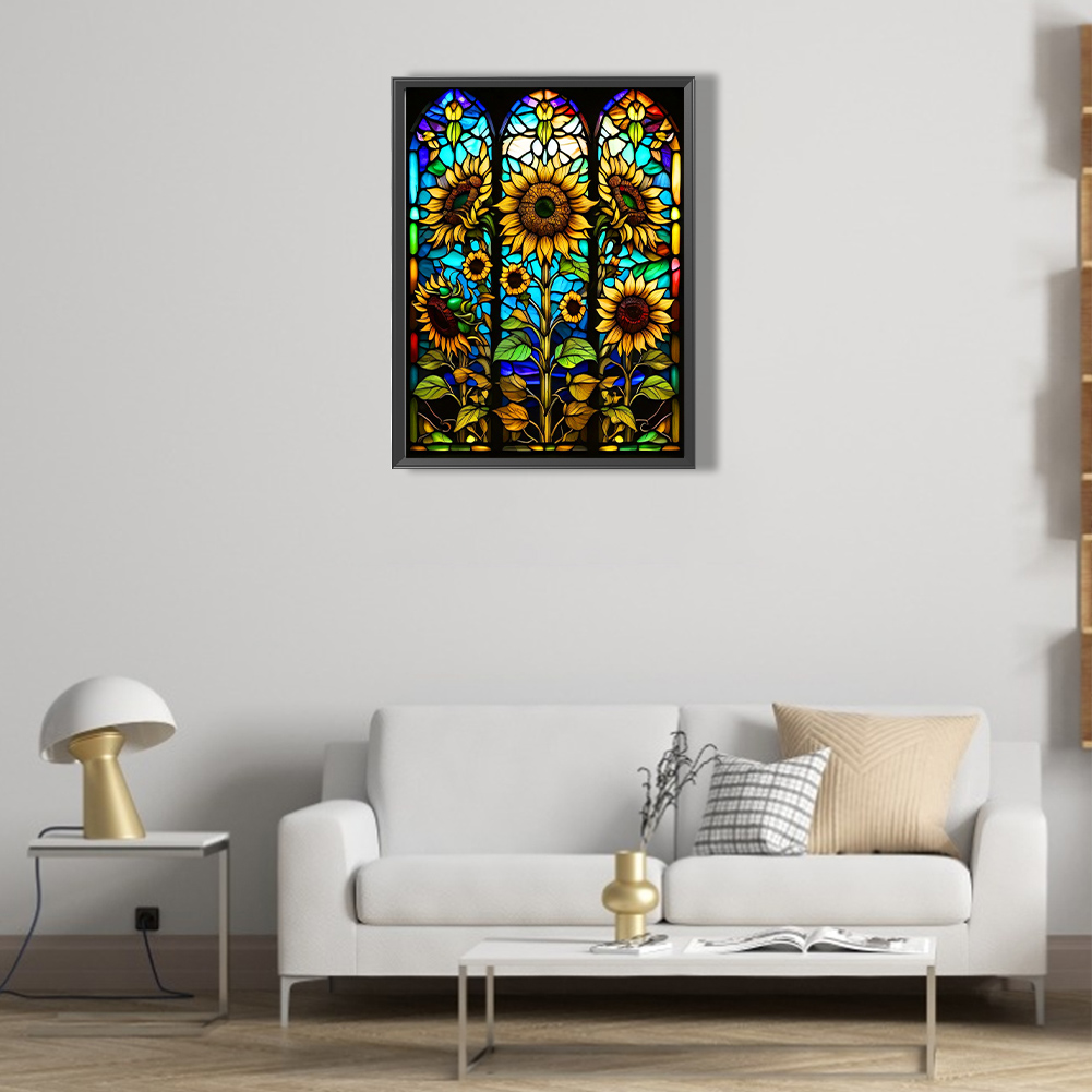 Stained Glass Sunflowers 35*35cm(canvas) full round drill diamond painting