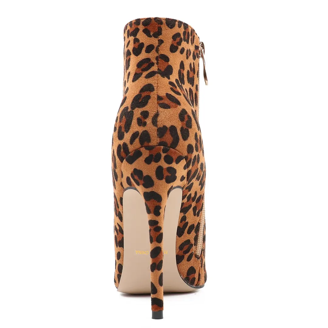 4.72" Women's Ankle  Closed Pointed Toe Suede Boots   Leopard-vocosishoes