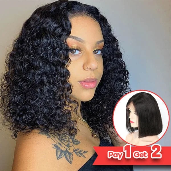 Short Bob Wig Curly Bob Plus Straight Bob Wig Pay 1 Get 2 Lace Closure Wigs