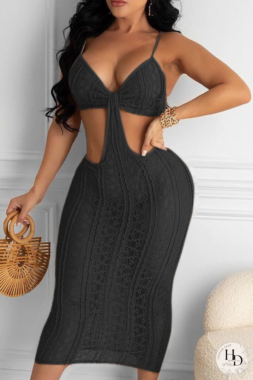 White Sexy Solid Hollowed Out Spaghetti Strap Pencil Skirt Dresses