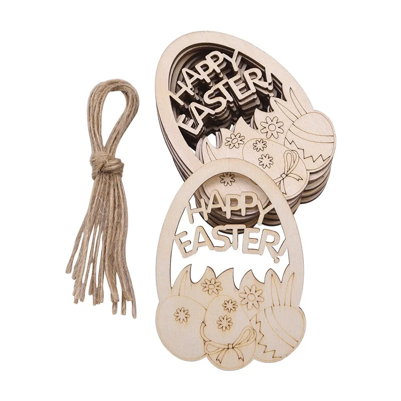 10pcs Wooden Easter Egg Wood Slices Pendant Ornaments Wedding Party Decoration Graffiti Egg Craft Hanging Kids Gift Easter Party