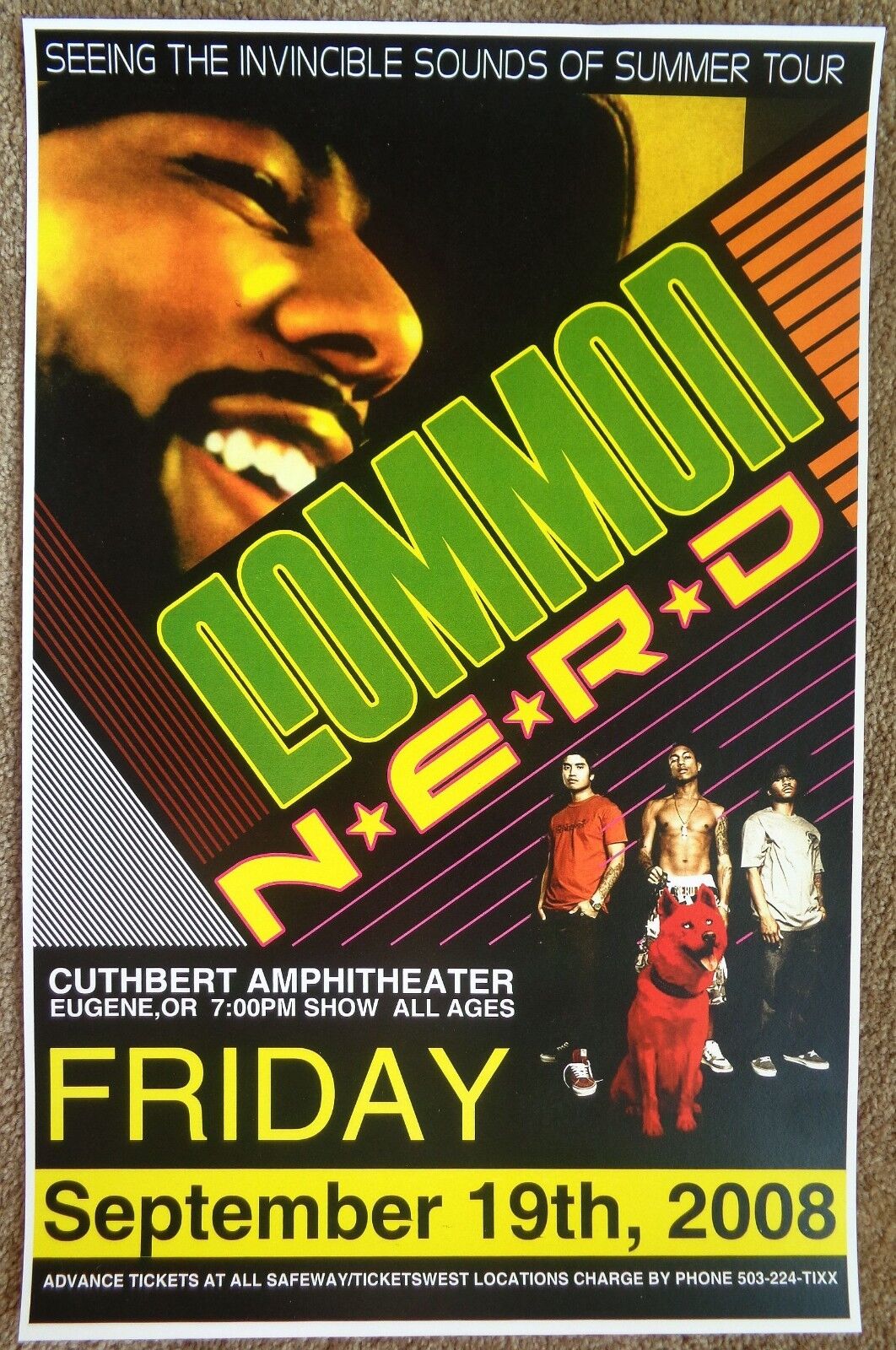 COMMON and NERD 2008 Gig POSTER Eugene Oregon Concert