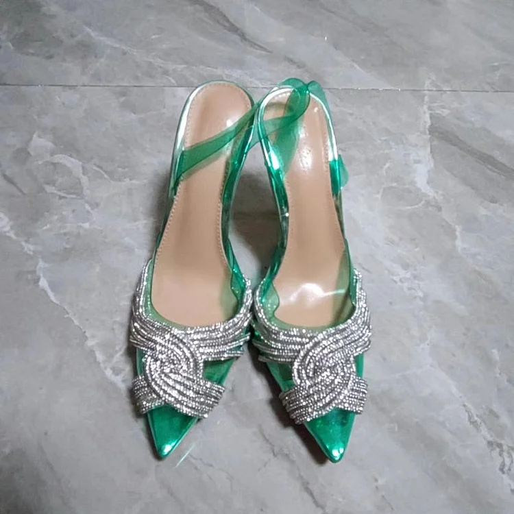 Rhinestones Pointed Toe Women Sandals New Female Transparent Thin High Party Shoes Ladies Sexy Pu Leather Shallow Footwear QueenFunky