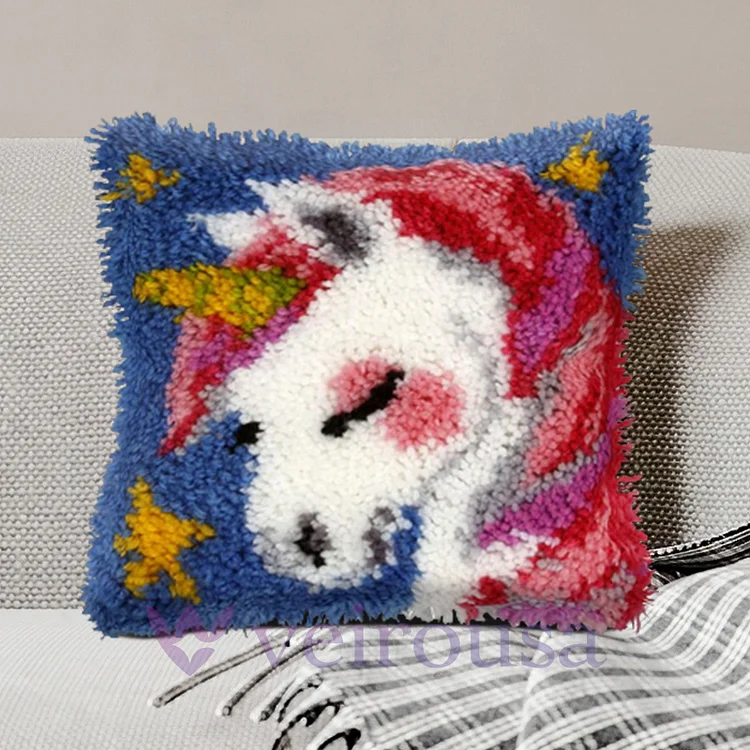 Shy Unicorn Pillowcase Latch Hook Kits for Beginner veirousa