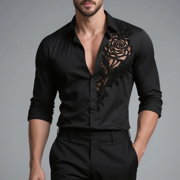 Okaywear Turndown Collar Burn-Out Hollow Out Long Sleeve Shirt Okaywear