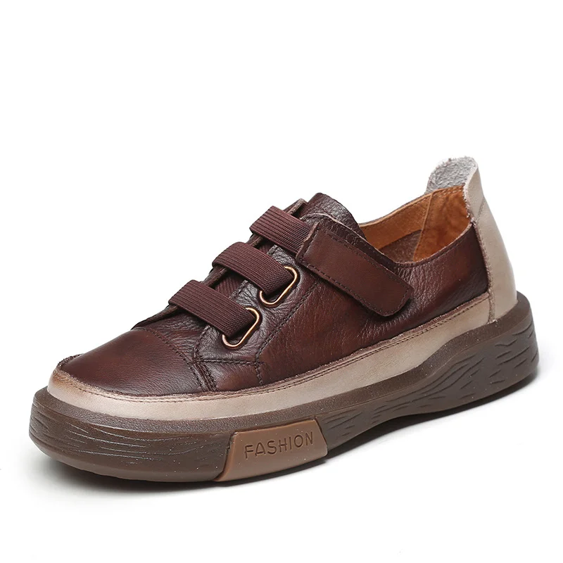 Yyvonne Retro Single Shoes Women's Water Wash Leather Kraft Soft Soles Of Pure Leather Casual Women's Shoes Spring And Autumn New Handmade Four-Season Shoes