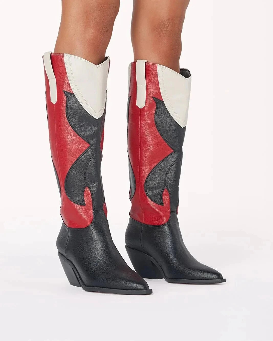 VCSHOES Western Boots For Women Cowboy Cowgirl Knee High Long Boots Block Heel Pointed Toe Shoes