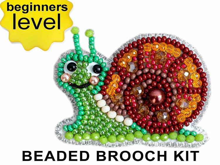 Snail Bead embroidery kit. Seed Bead Brooch kit. DIY Craft kit. Beadweaving Kit. Needlework beading. Handmade Jewelry Making Kit