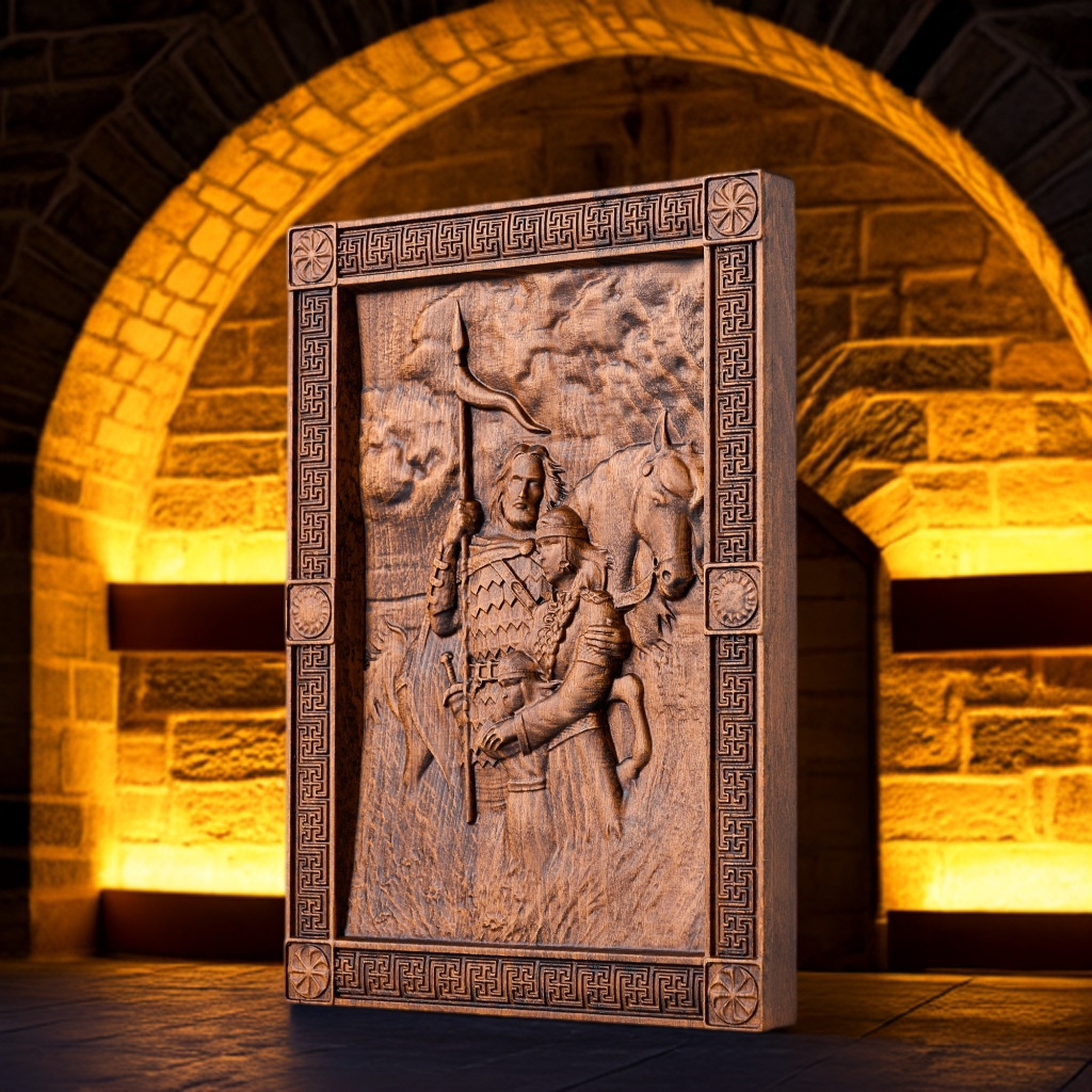 Beech Wood Knight Relief | "Journey and Return" Etched in Grain