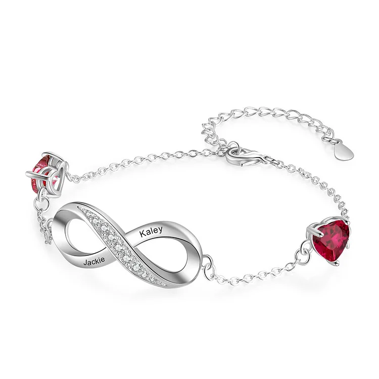 Ruby Bracelet Personalized Infinity Heart Birthtone Bracelet Birthday Gift for Women