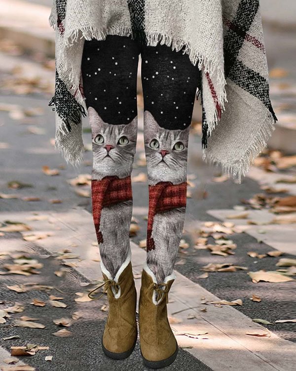 Cat Christmas Snowflake Leggings