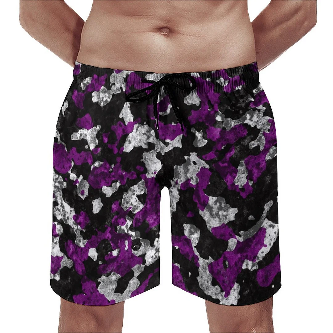 Asexual Pride Camo Zig Zag Men's Swim Trunks Summer Board Shorts Quick Dry Beach Short with Pockets