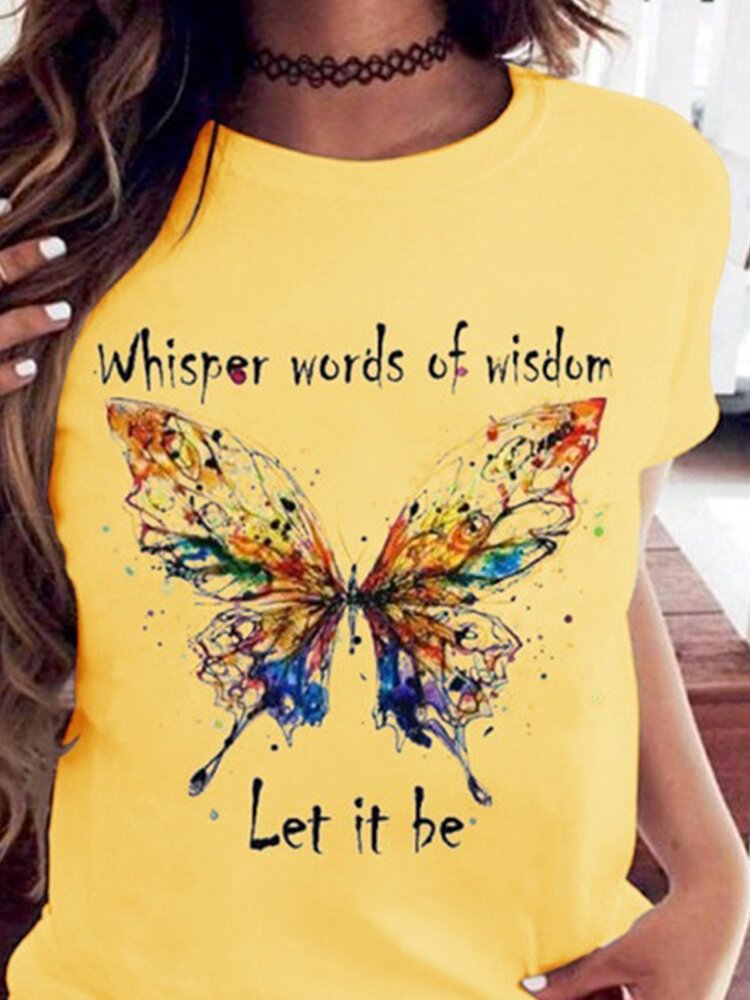 Colorful Butterfly Letter Print Short Sleeve T shirt For Women P1692102