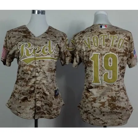 Reds #19 Joey Votto Camo Women's Alternate Cool Base Stitched MLB Jersey