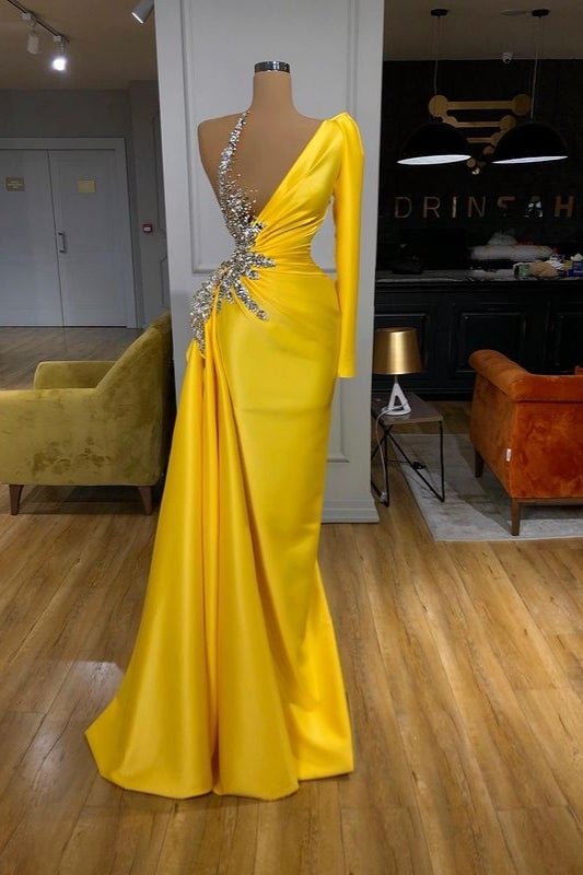 Luluslly Yellow long Sleeves Mermiad Prom Dress With Beadings