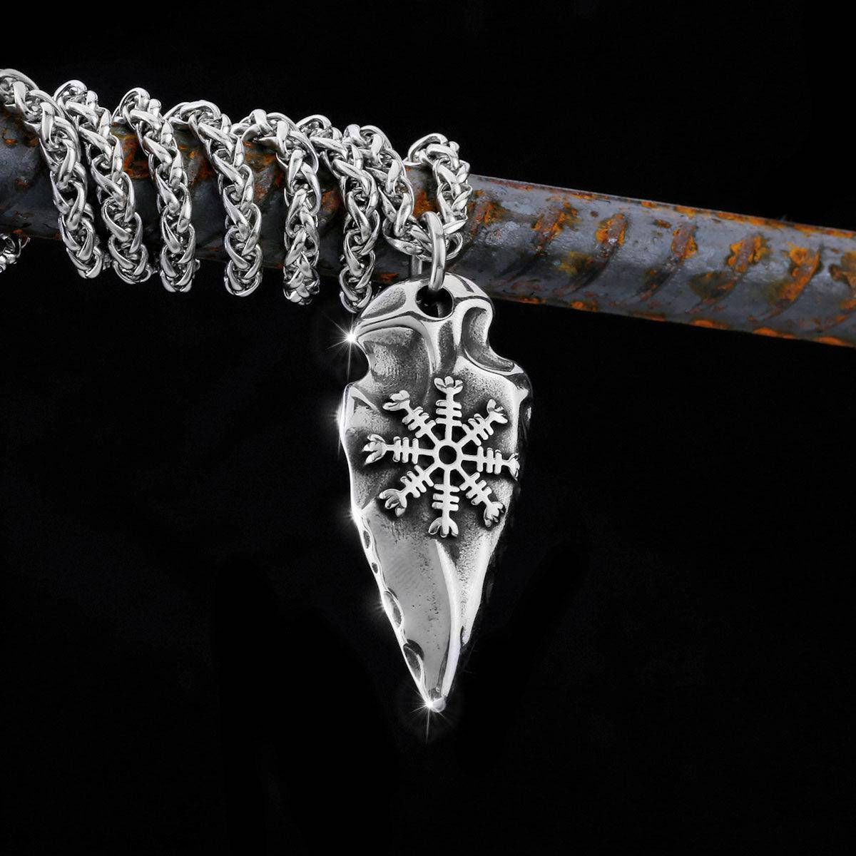 Stainless Steel Viking Compass Arrowhead Necklace