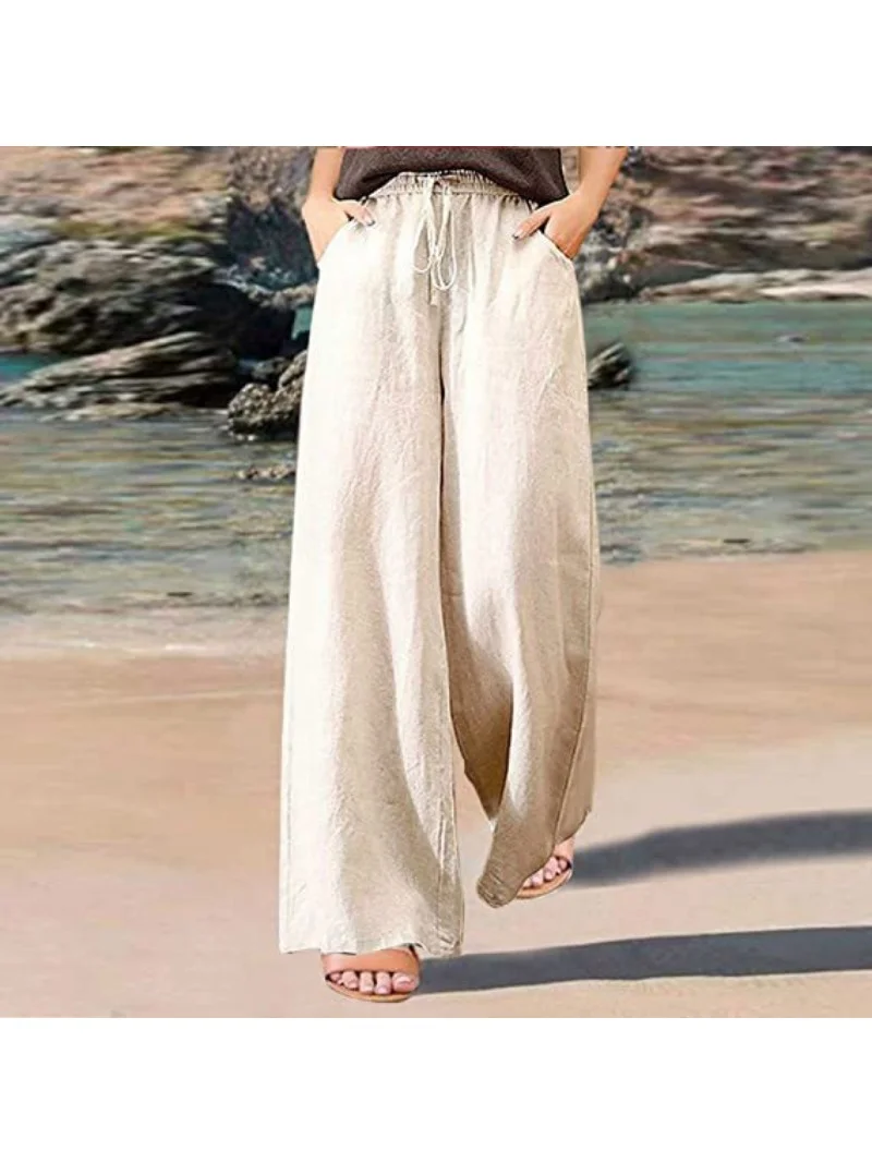Nigikala Women's Fashionable Solid Color Casual Wide Leg Pants with Elastic Straps for Women's Clothing