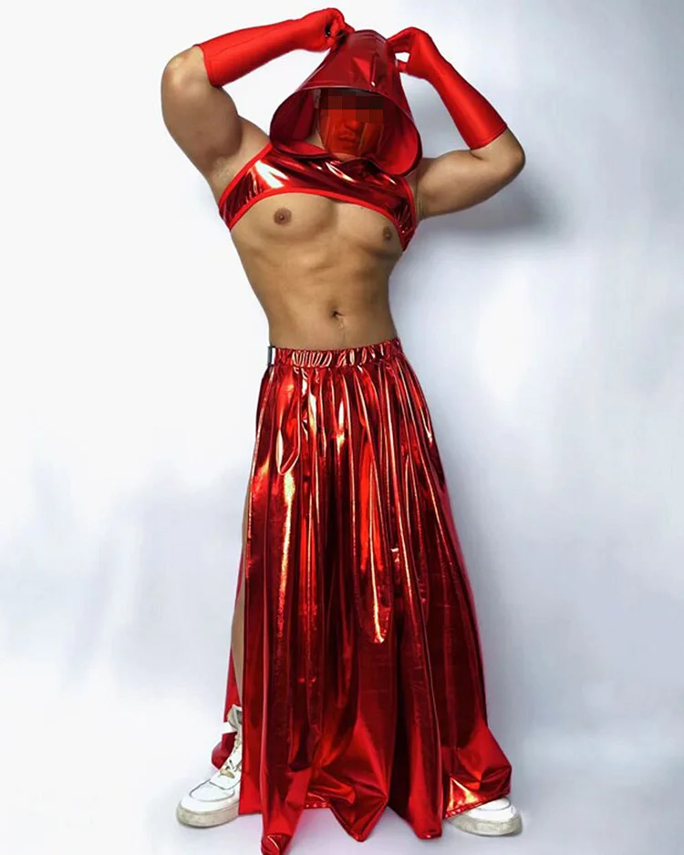 Men's Festival Stage Hooded Top And Skirt Two-Piece Set