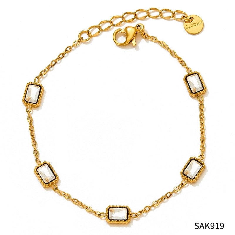 Hawaiian Vacation Modern Style Square 304 Stainless Steel Zircon 16K Gold Plated White Gold Plated Gold Plated Plating Inlay Bracelets Anklet Necklace