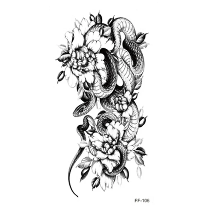 Large Body Art Arm Sleeves Snake Flower Temporary Tattoo Sticker Fast Rock Tattoo Women Waist Bracelet Fake Flash Tatoos Totem