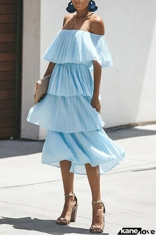 Off Shoulder Pleated Dress