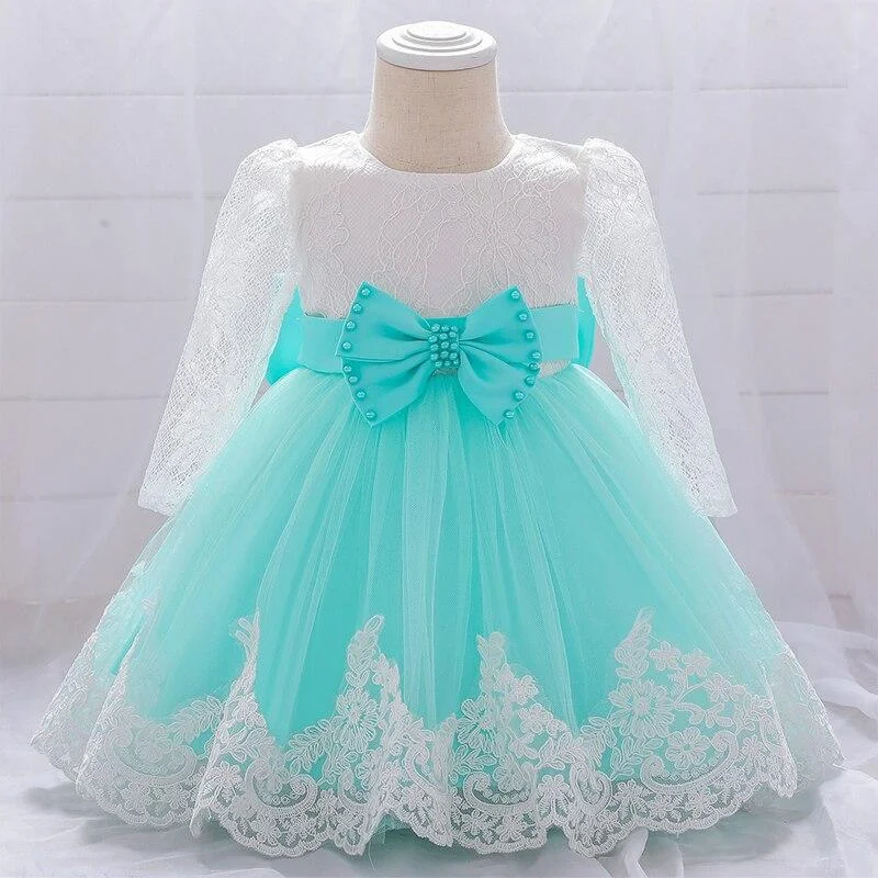 2021 Child Big Bow Baptism 1st Birthday Dress For Baby Girl Clothes Long Sleeve Princess Dresses Party And Wedding Infant Dress