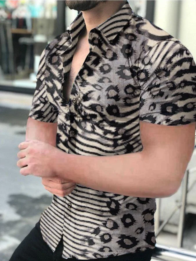 Men's Casual Patchwork Printed Short-Sleeved Shirt
