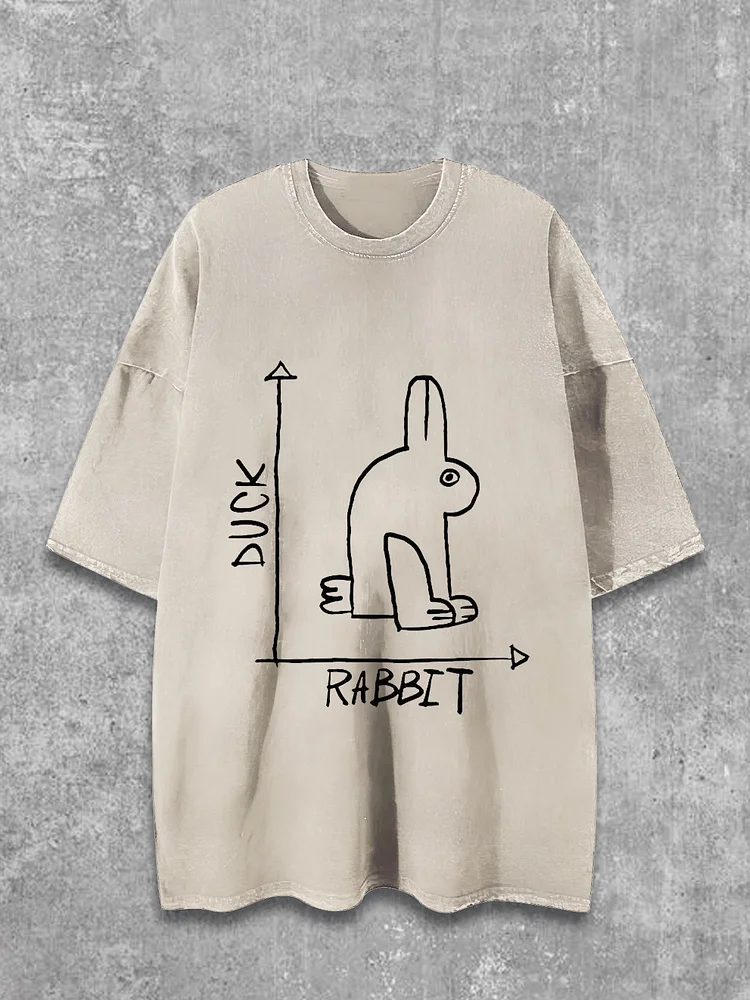 Men's Rabbit Or Duck Print Cotton Washed T-Shirt