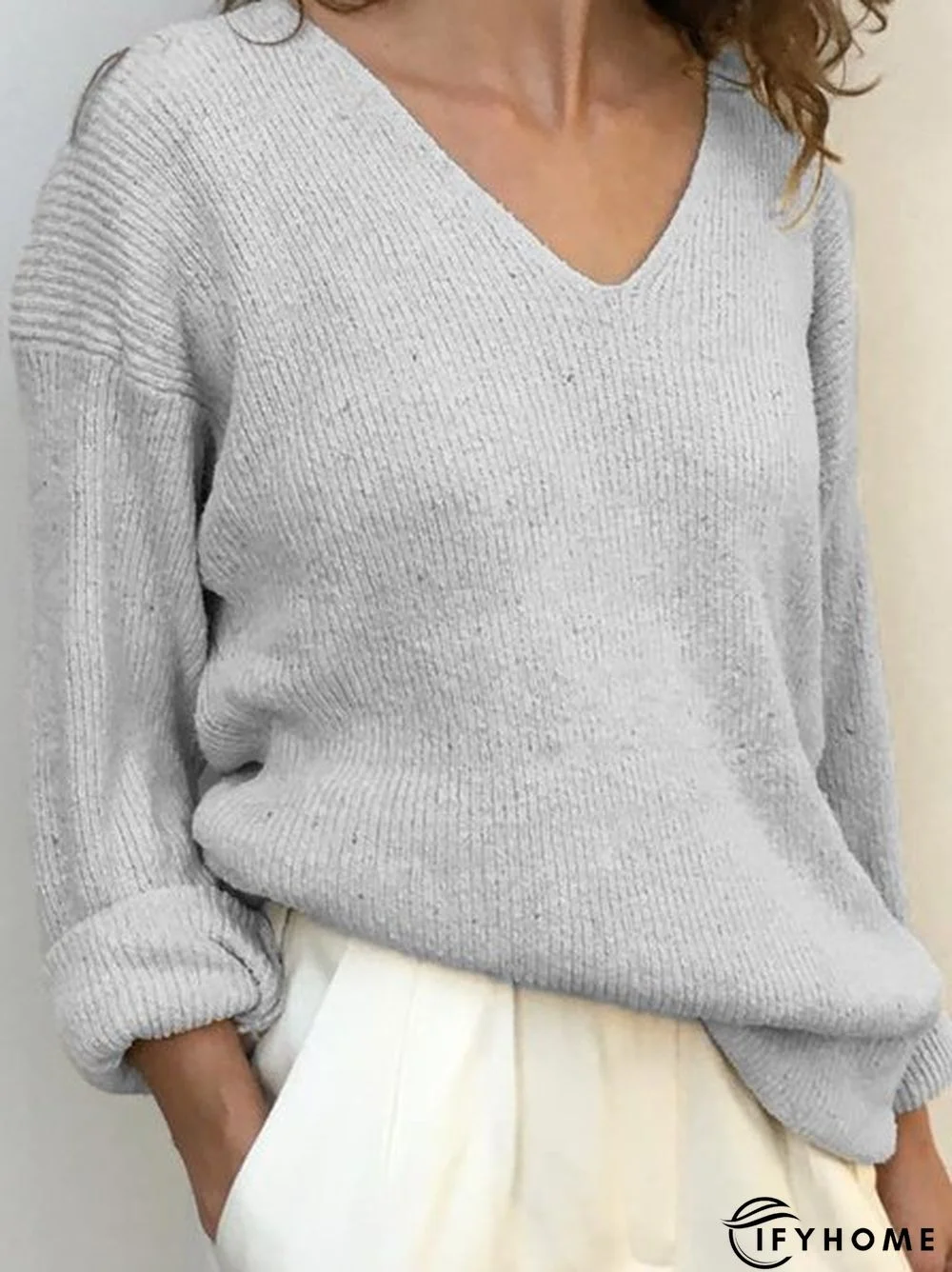 Casual Wool-Mix Fabric V Neck Sweater | IFYHOME
