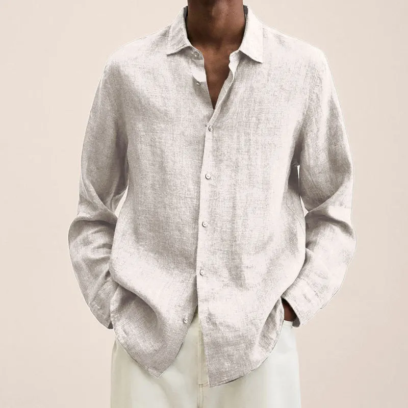 Brownm Brownm Explosion Autumn Long Sleeve V-Neck Loose Button Cotton Shirt Shirt Man