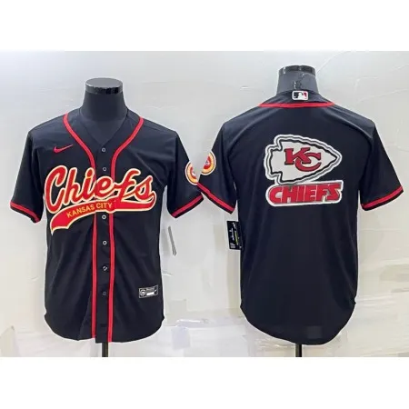 Men's Kansas City Chiefs Black Team Big Logo With Patch Cool Base Stitched Baseball Jersey V61I
