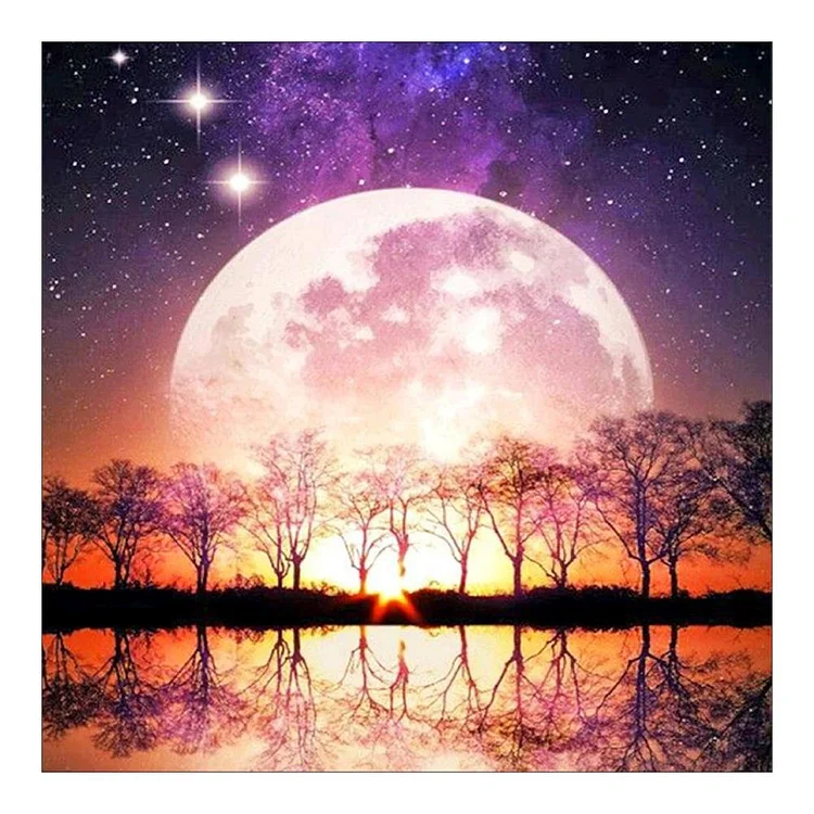 Moon Tree - 11CT 3 Strands Threads Printed Cross Stitch Kit - 40x40cm(Canvas)
