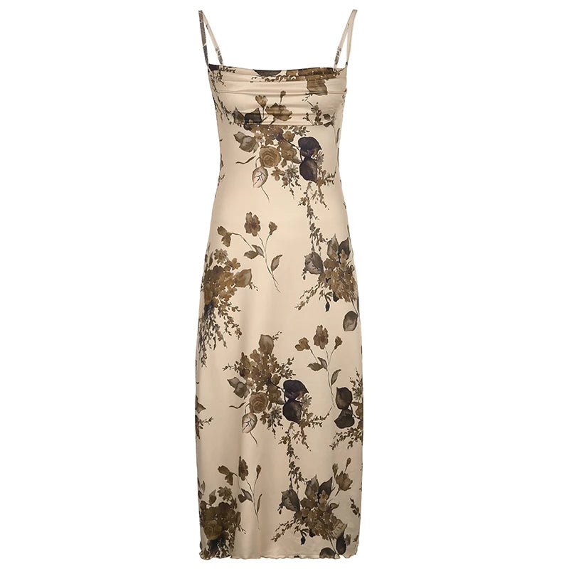 Aiertu y2k Vintage Strap Dress Retro Floral Print Sleeveless Summer Party Long Dresses for Women 2000s Aesthetic Elegant Ladies Aiertu