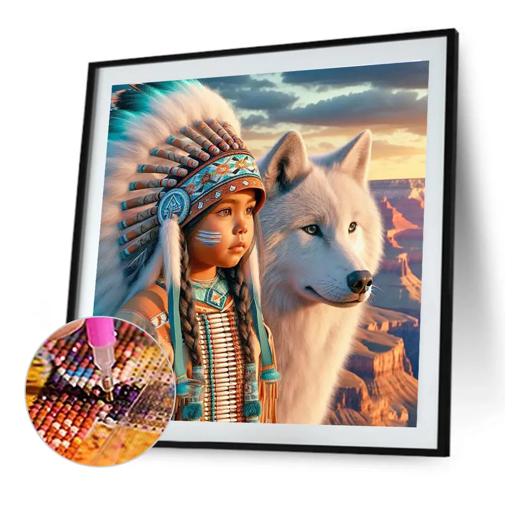 Diamond Painting - Full Round Drill - Indians Wolf(Canvas|40*40cm)