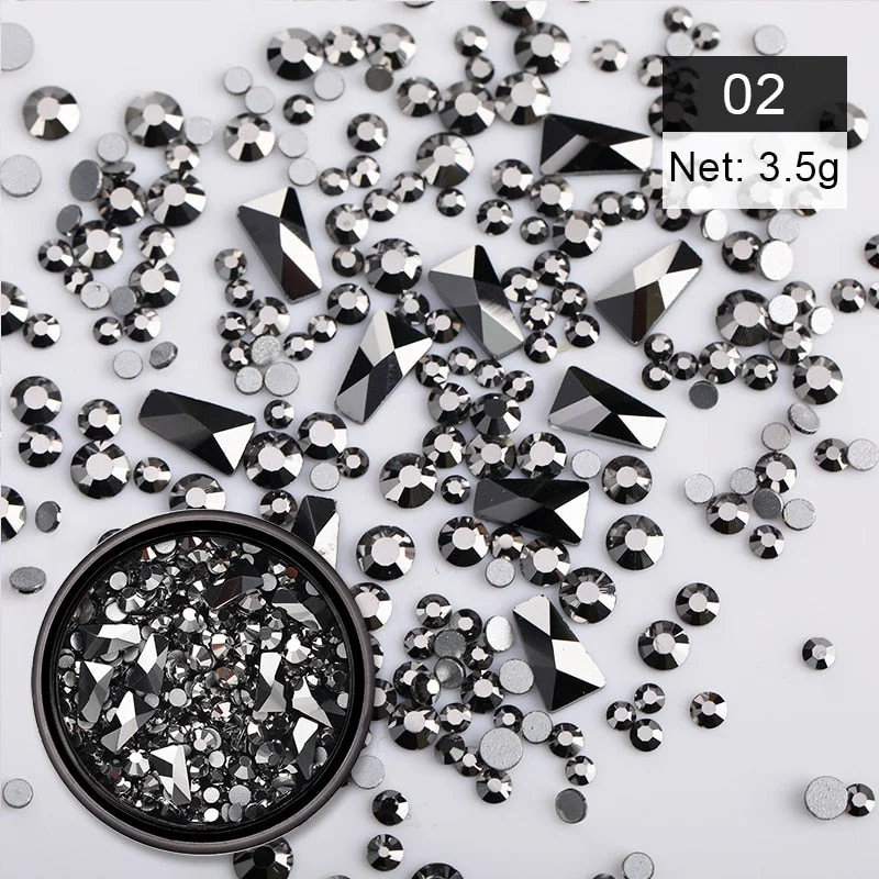 1 Box Black Colorful Mix Sized Nail Decoration Rhinestones Crystal Bling 3D Nail Art Decorations DIY Accessories Design On Nails