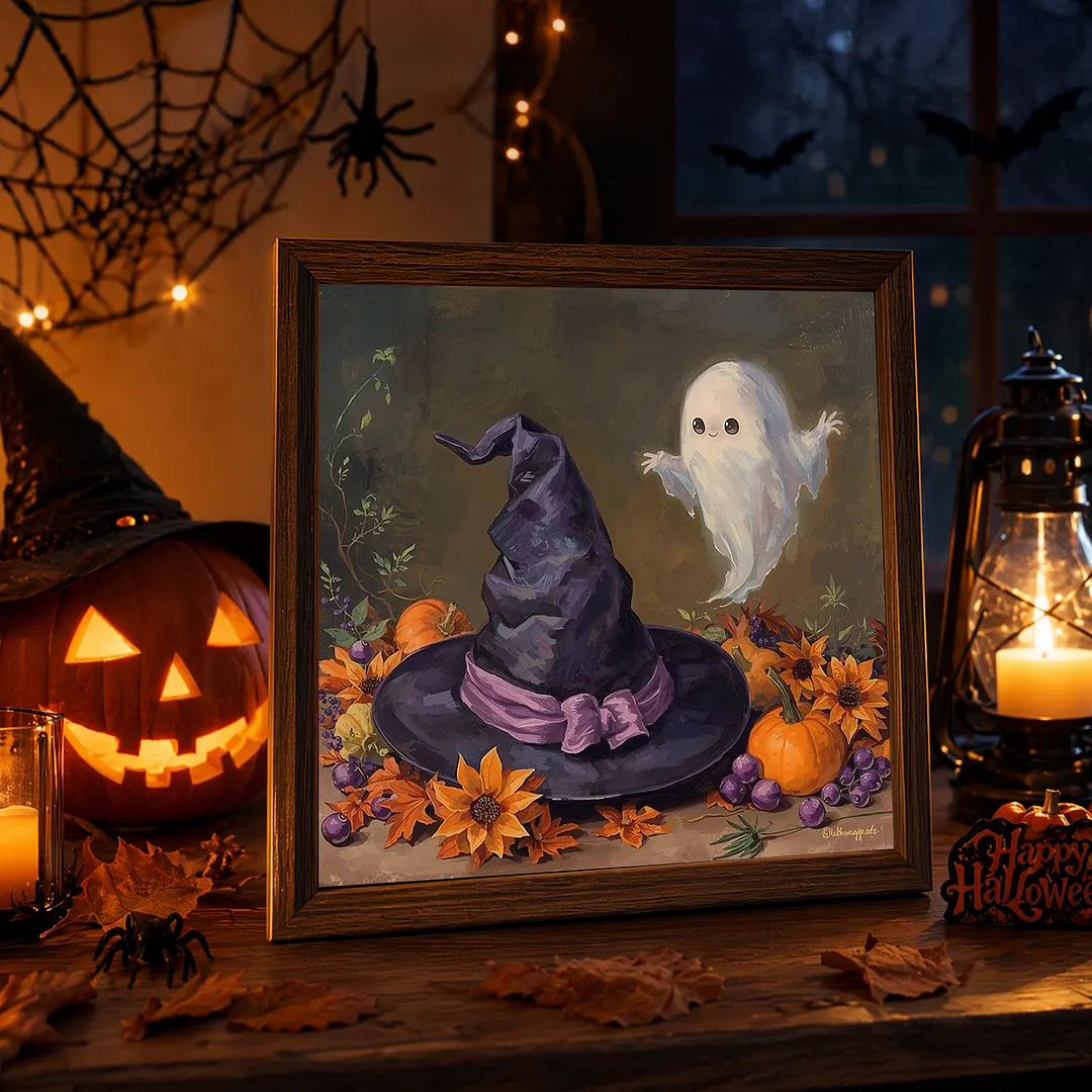Halloween Hat Ghost 5D DIY Full Square Drill Diamond Painting Kits for Adults Beginners Home Decor Diamonds Paintings Gem Art 35x35cm