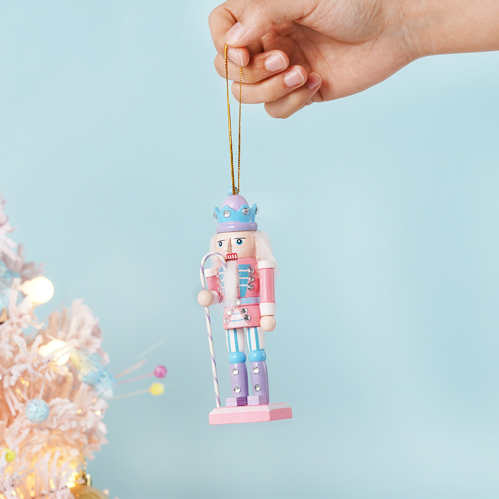 Tegooe 4PCS Wooden Nutcracker Figurines Set - Macaron Candy Christmas Tree Ornaments